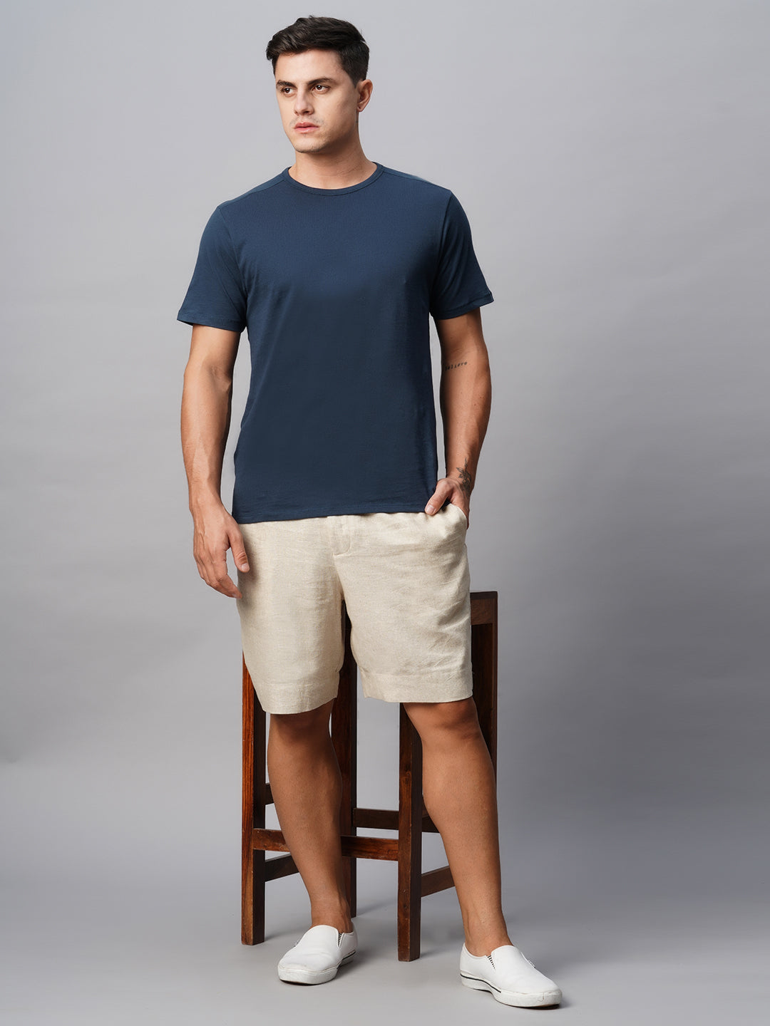 Men's Linen Viscose Natural Regular Fit Shorts