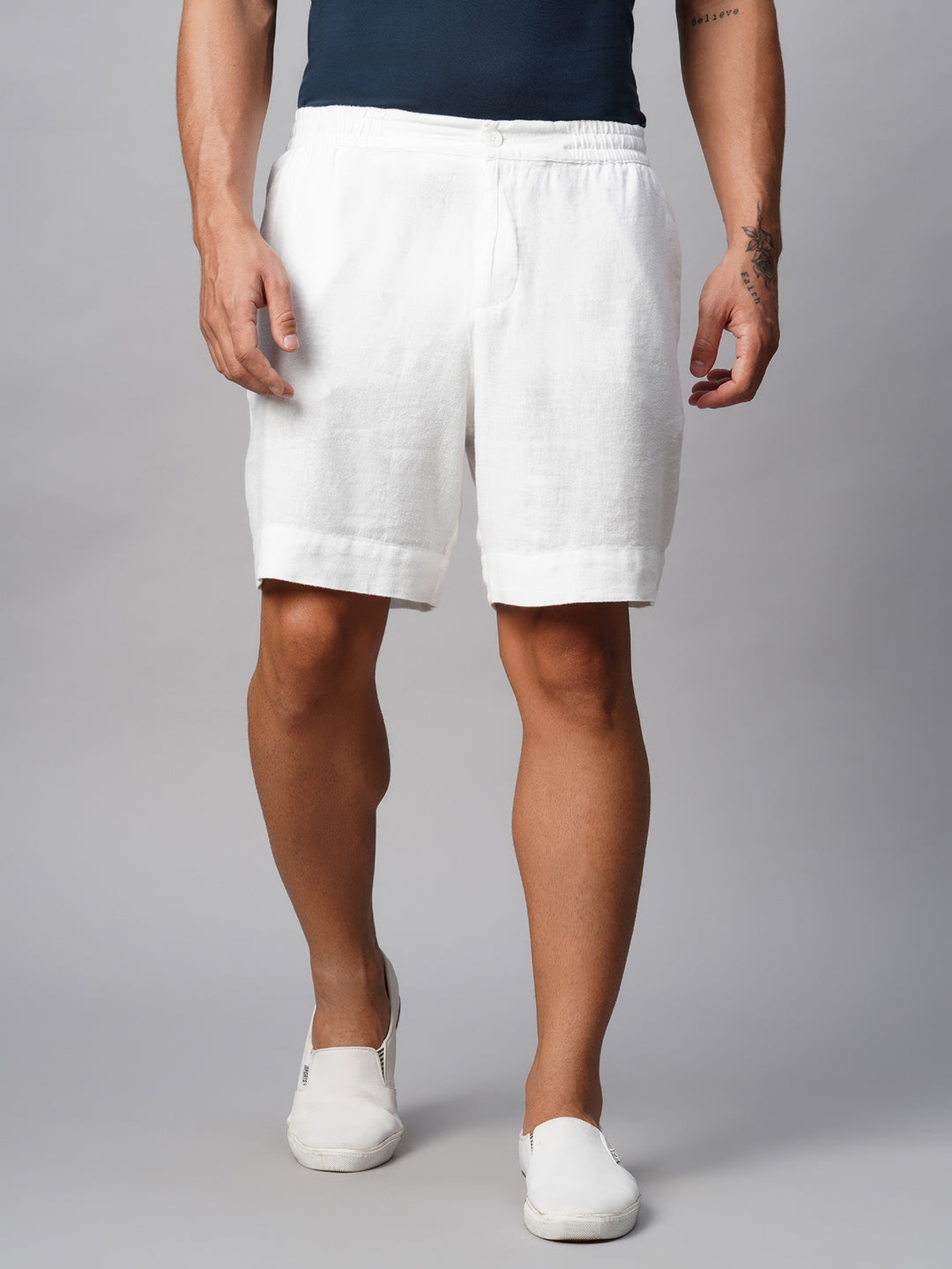 Men's Linen Viscose White Regular Fit Shorts