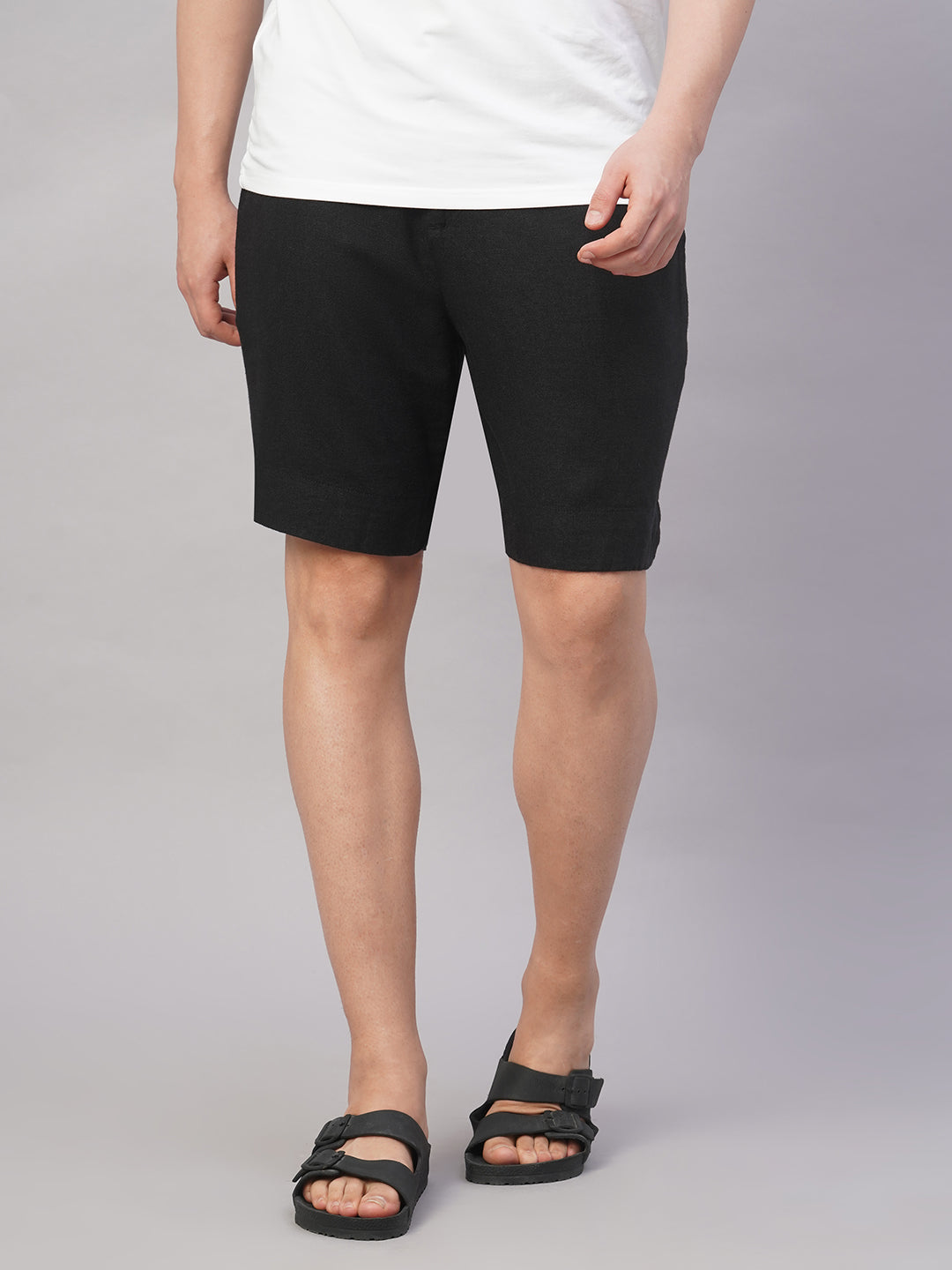 Men's Black Linen Viscose Regular Fit Shorts