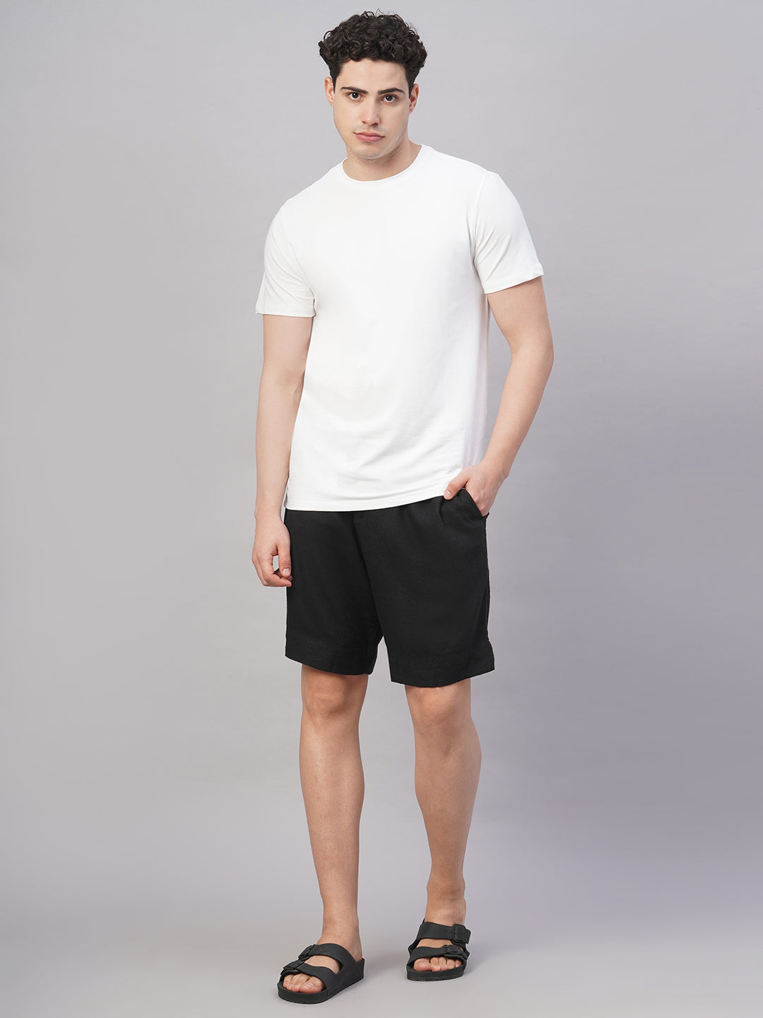 Men's Black Linen Viscose Regular Fit Shorts