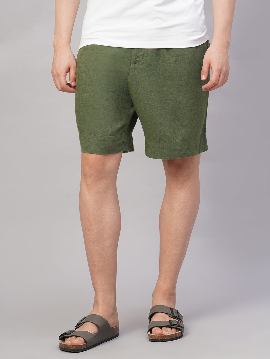 Men's Olive Linen Viscose Regular Fit Shorts