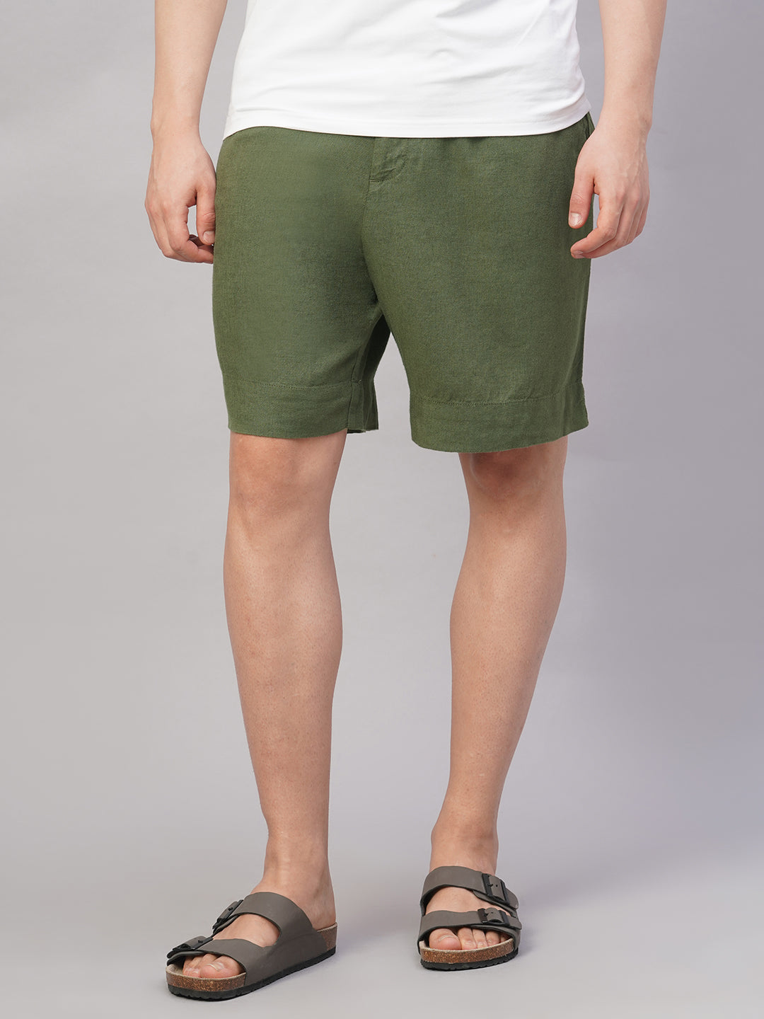 Men's Olive Linen Viscose Regular Fit Shorts