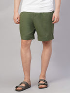 Men's Olive Linen Viscose Regular Fit Shorts