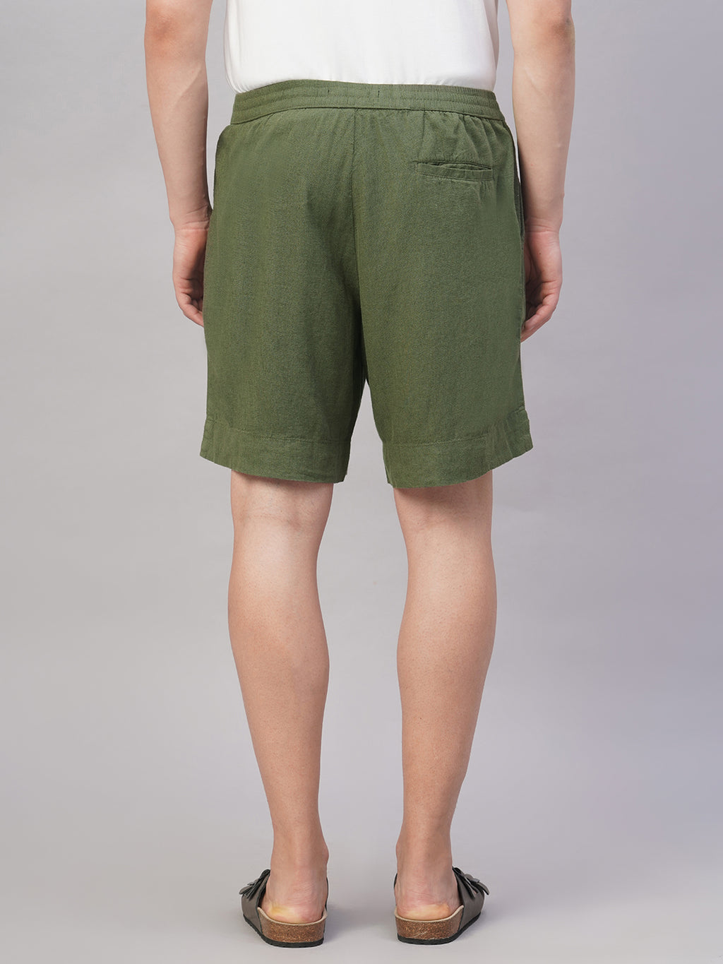 Men's Olive Linen Viscose Regular Fit Shorts