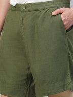 Men's Olive Linen Viscose Regular Fit Shorts