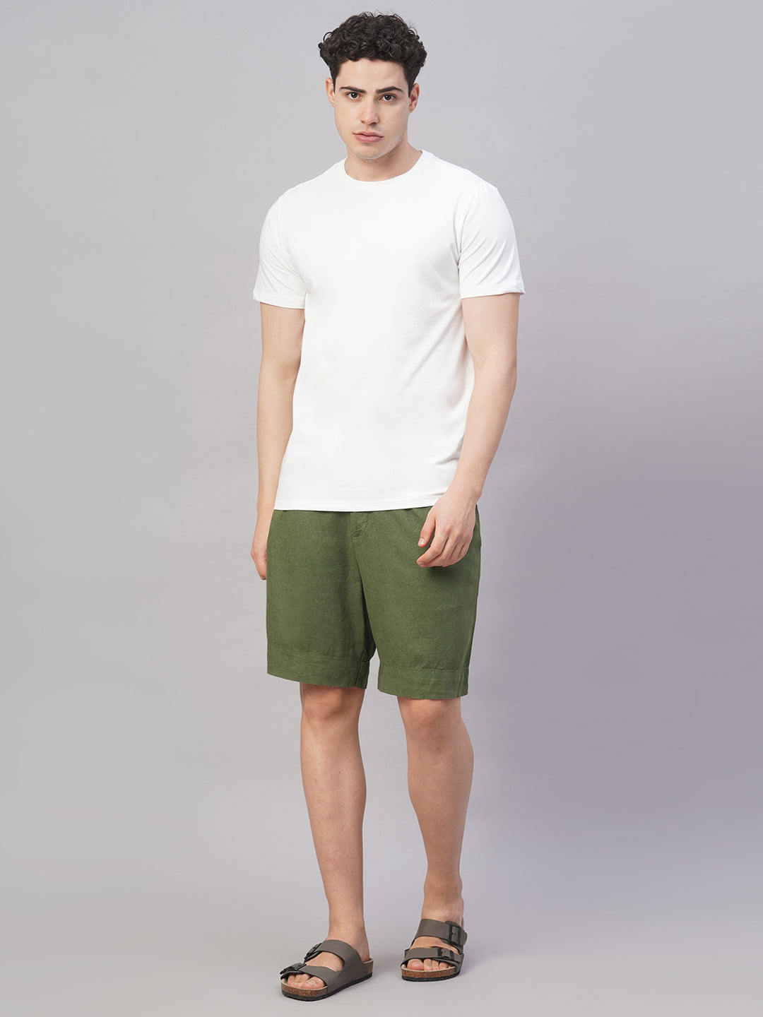 Men's Olive Linen Viscose Regular Fit Shorts