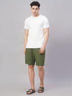 Men's Olive Linen Viscose Regular Fit Shorts