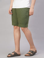 Men's Olive Linen Viscose Regular Fit Shorts