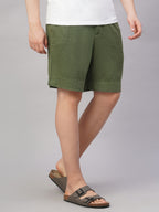 Men's Olive Linen Viscose Regular Fit Shorts