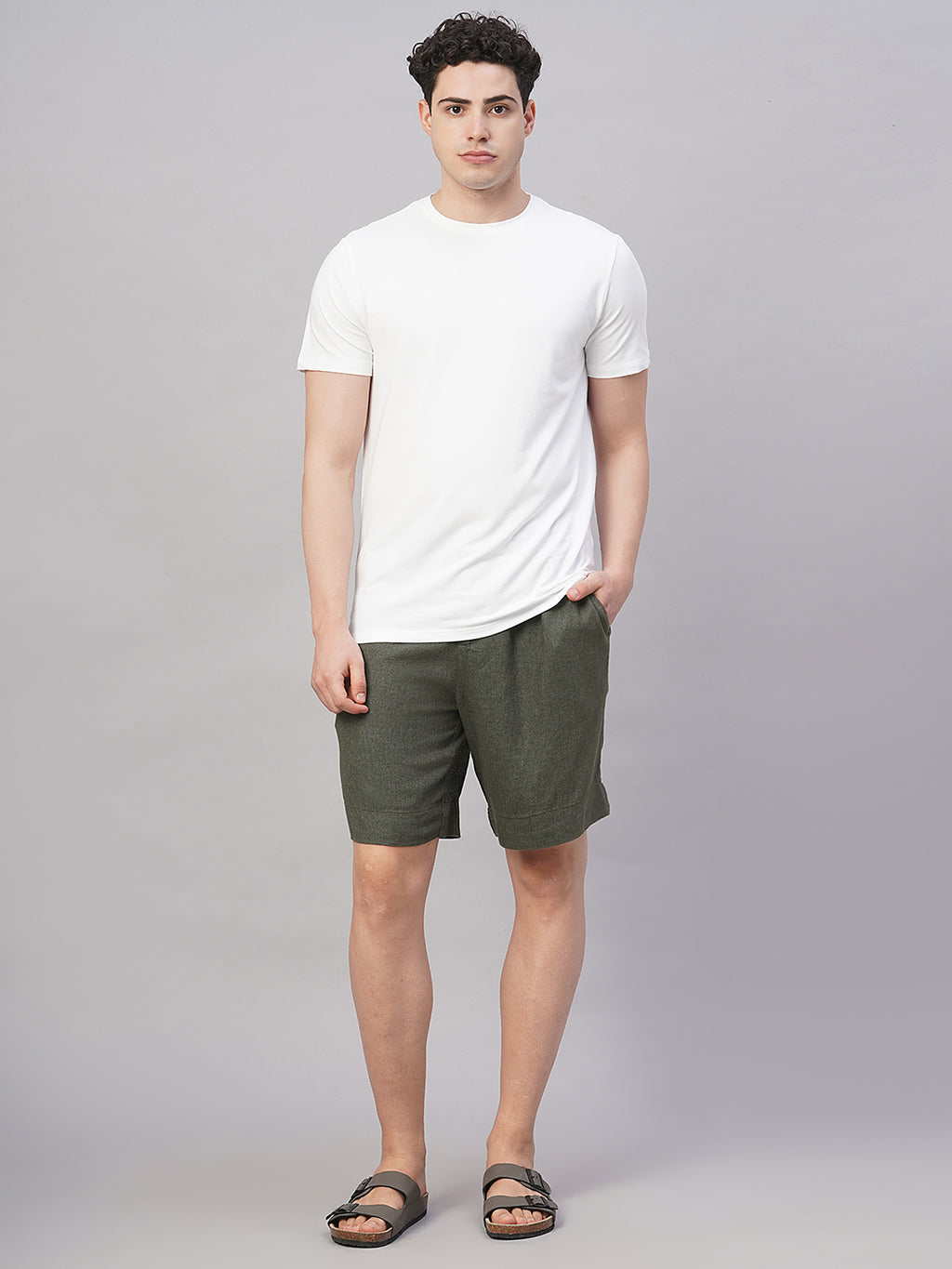 Men's Slate Grey Linen Viscose Regular Fit Shorts