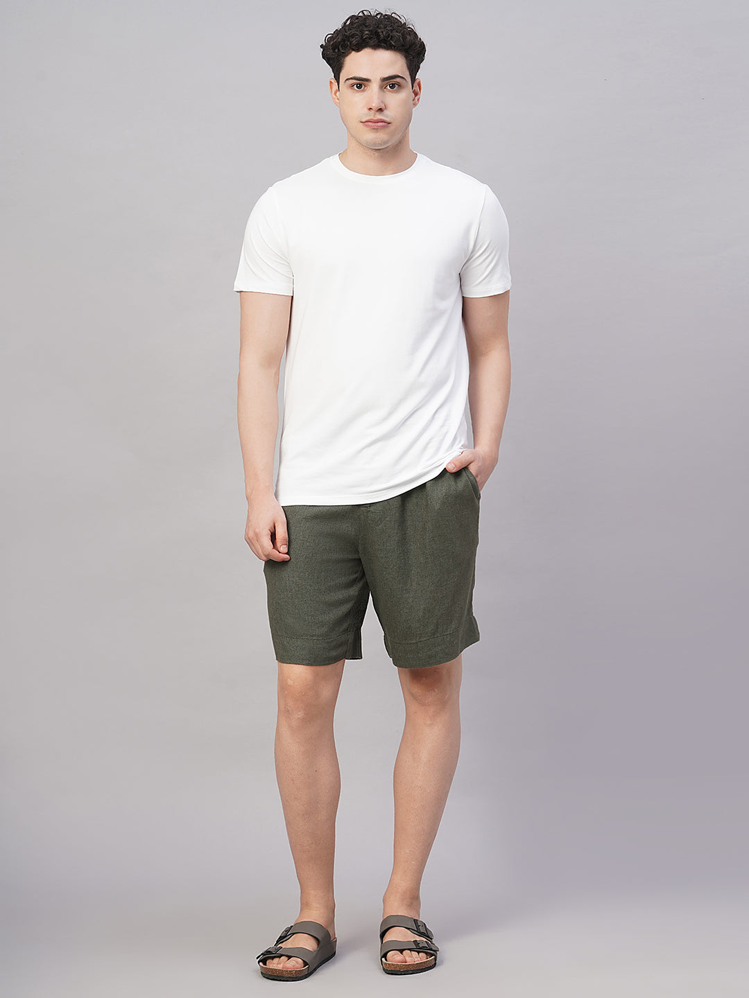 Men's Slate Grey Linen Viscose Regular Fit Shorts