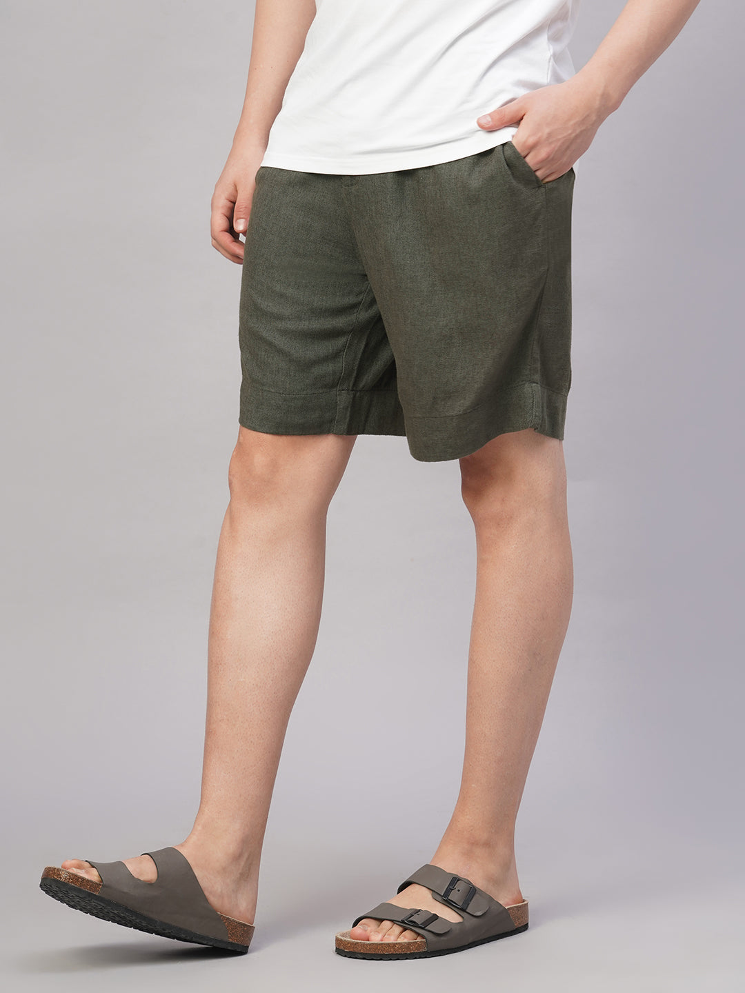 Men's Slate Grey Linen Viscose Regular Fit Shorts