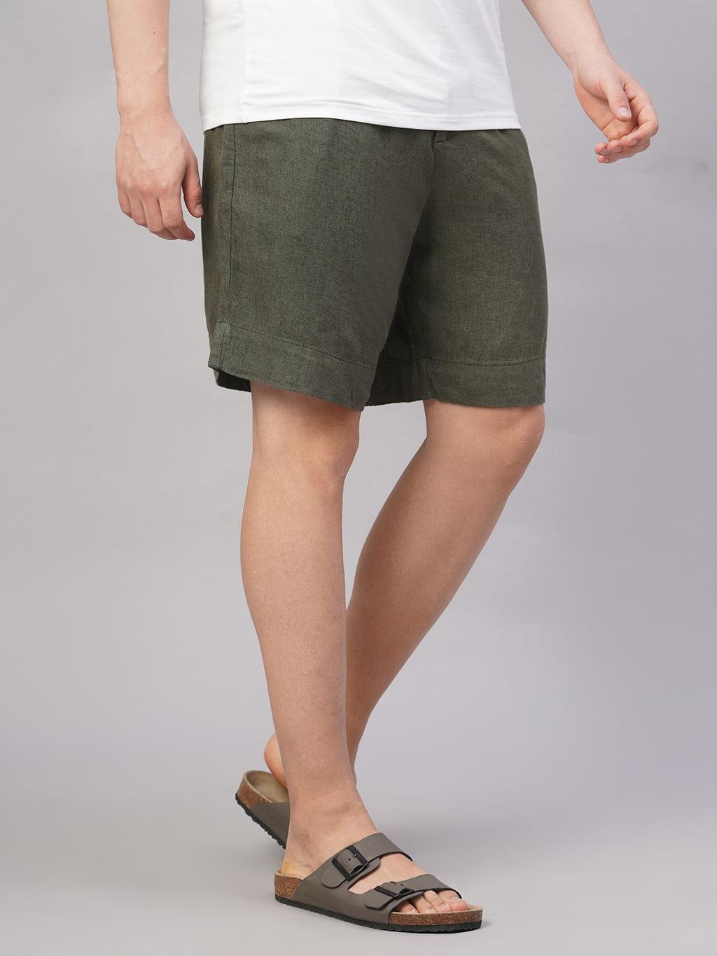 Men's Slate Grey Linen Viscose Regular Fit Shorts