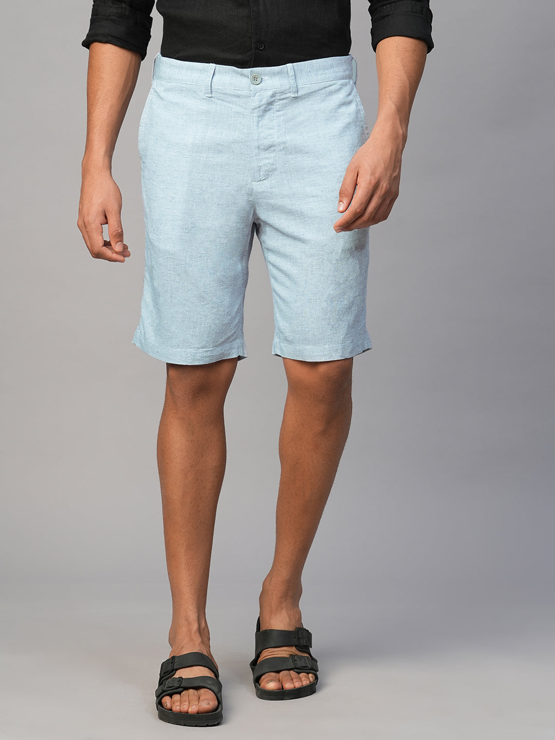 Men's Blue Viscose Linen Regular Fit Shorts