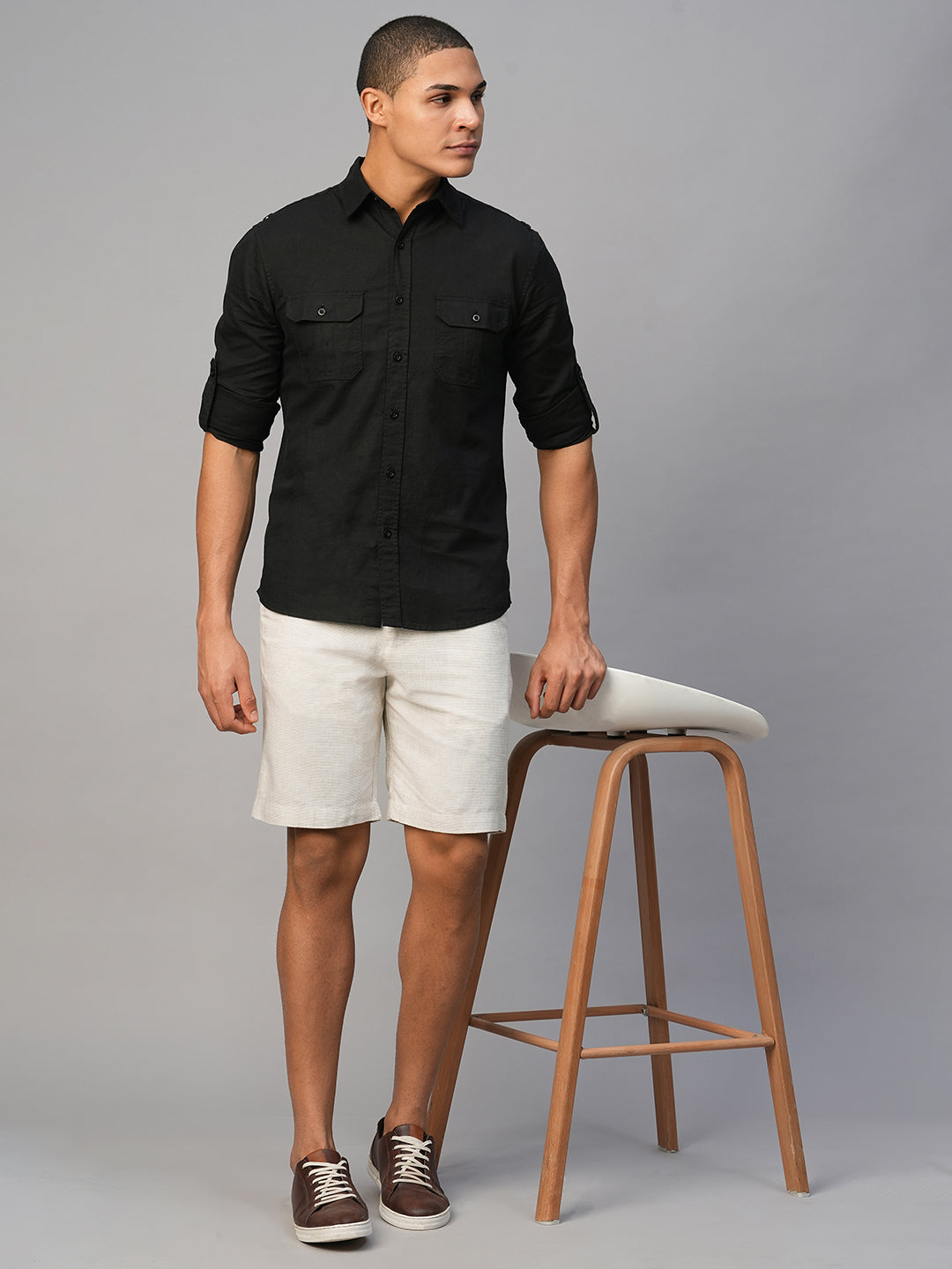 Men's Khaki Viscose Linen Regular Fit Shorts