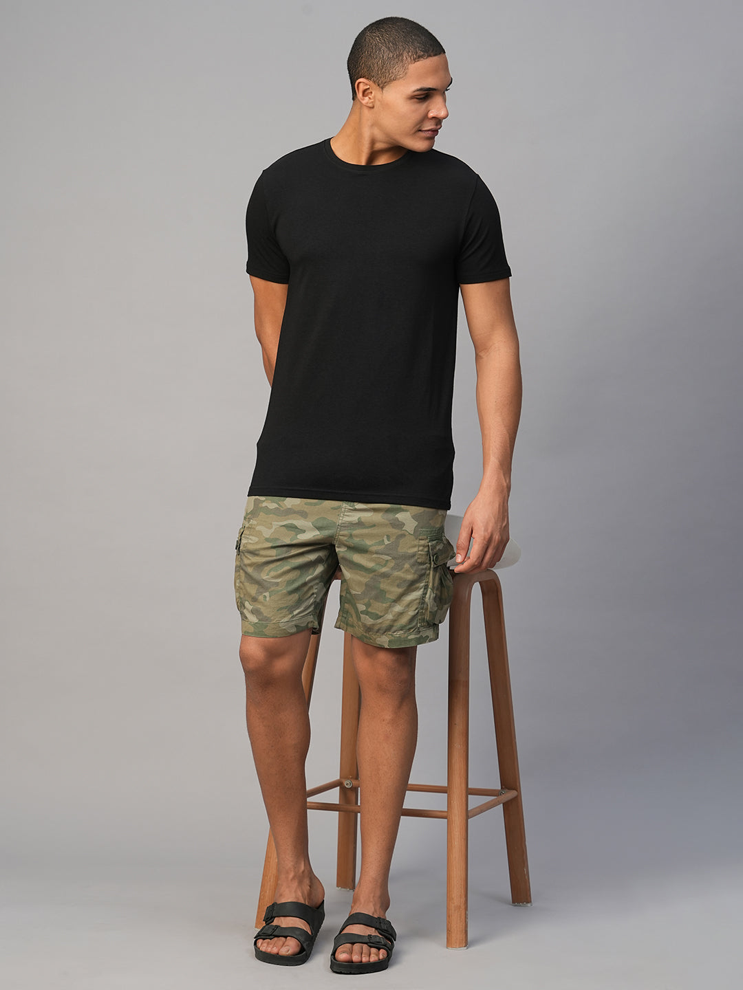 Men's Olive Cotton Regular Fit Shorts