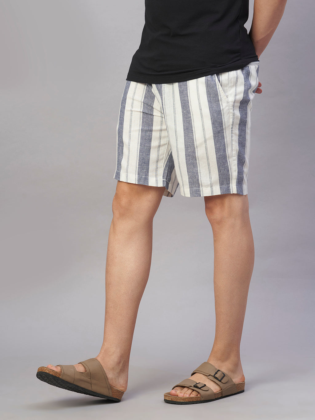 Men's Navy Cotton Linen Regular Fit Shorts
