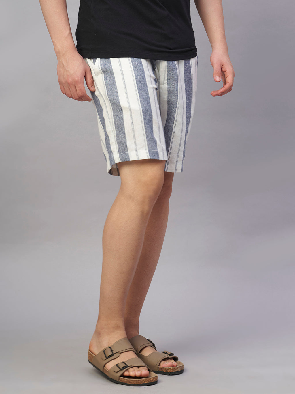 Men's Navy Cotton Linen Regular Fit Shorts
