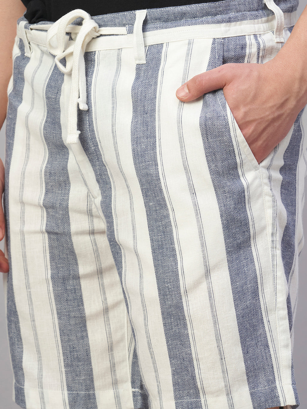 Men's Navy Cotton Linen Regular Fit Shorts
