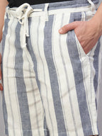 Men's Navy Cotton Linen Regular Fit Shorts