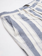 Men's Navy Cotton Linen Regular Fit Shorts