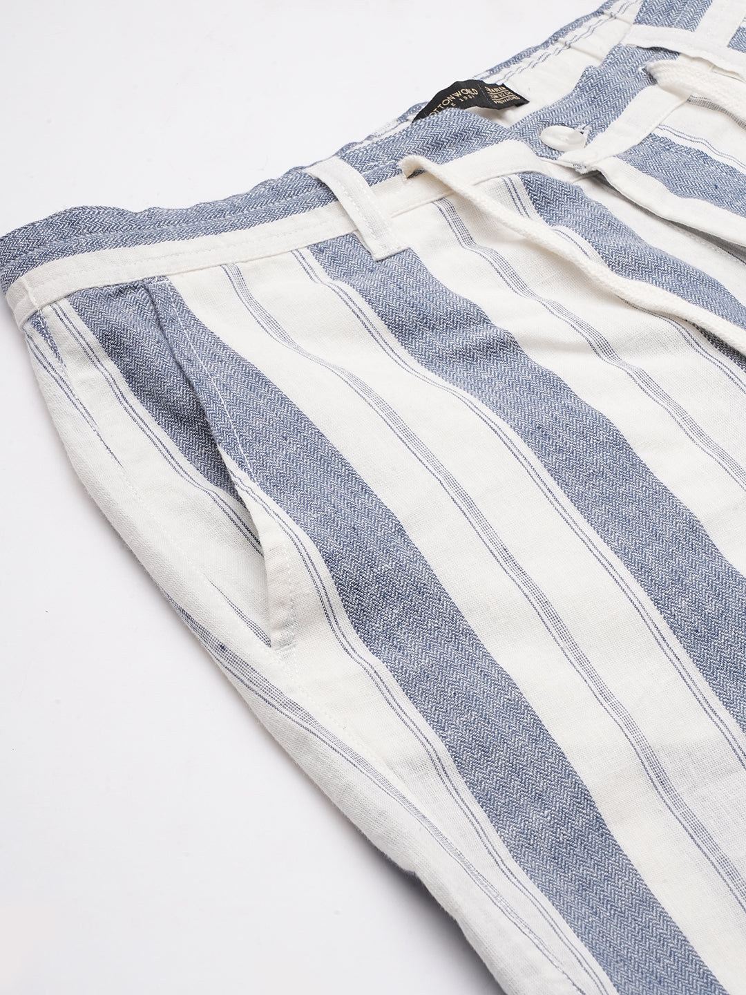 Men's Navy Cotton Linen Regular Fit Shorts