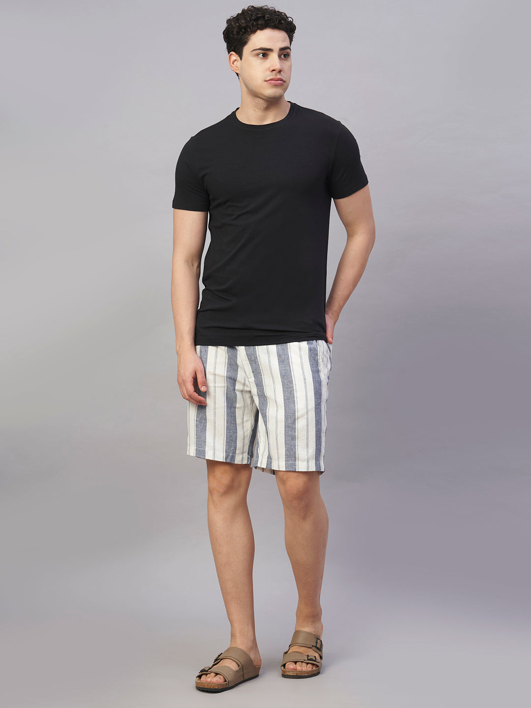Men's Navy Cotton Linen Regular Fit Shorts