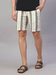 Men's Cotton Linen Regular Fit Shorts Olive