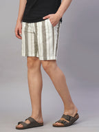 Men's Olive Cotton Linen Regular Fit Shorts