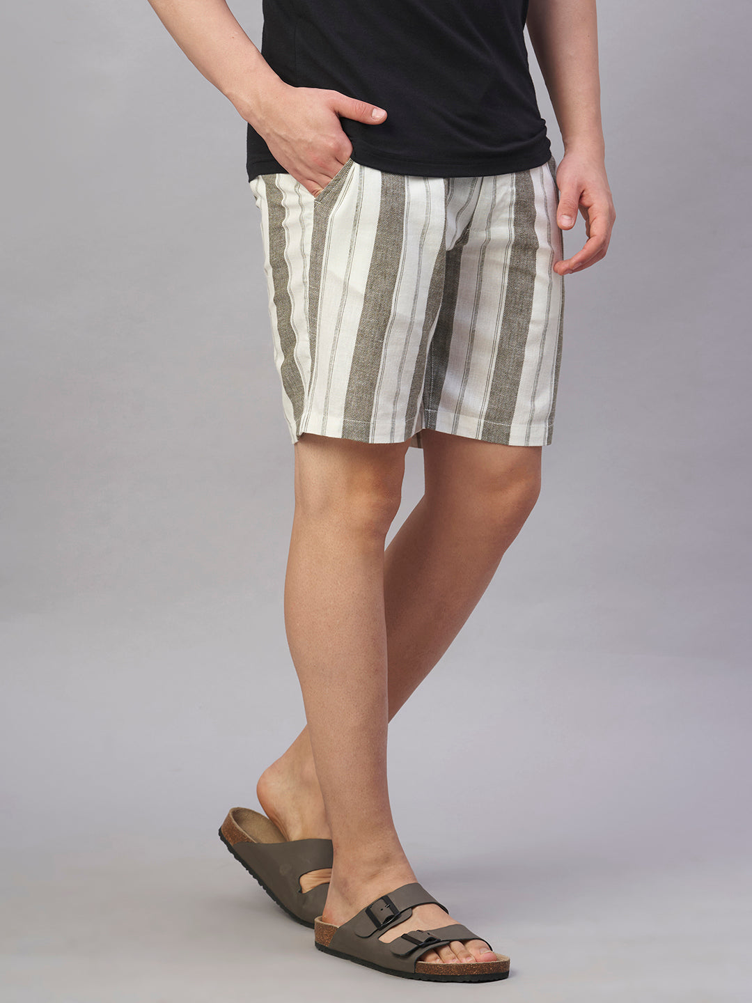 Men's Olive Cotton Linen Regular Fit Shorts