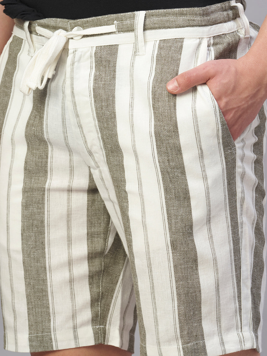 Men's Olive Cotton Linen Regular Fit Shorts