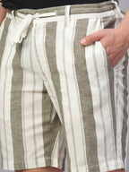 Men's Olive Cotton Linen Regular Fit Shorts