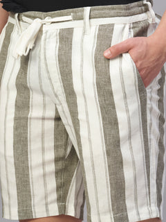 Men's Cotton Linen Regular Fit Shorts Olive