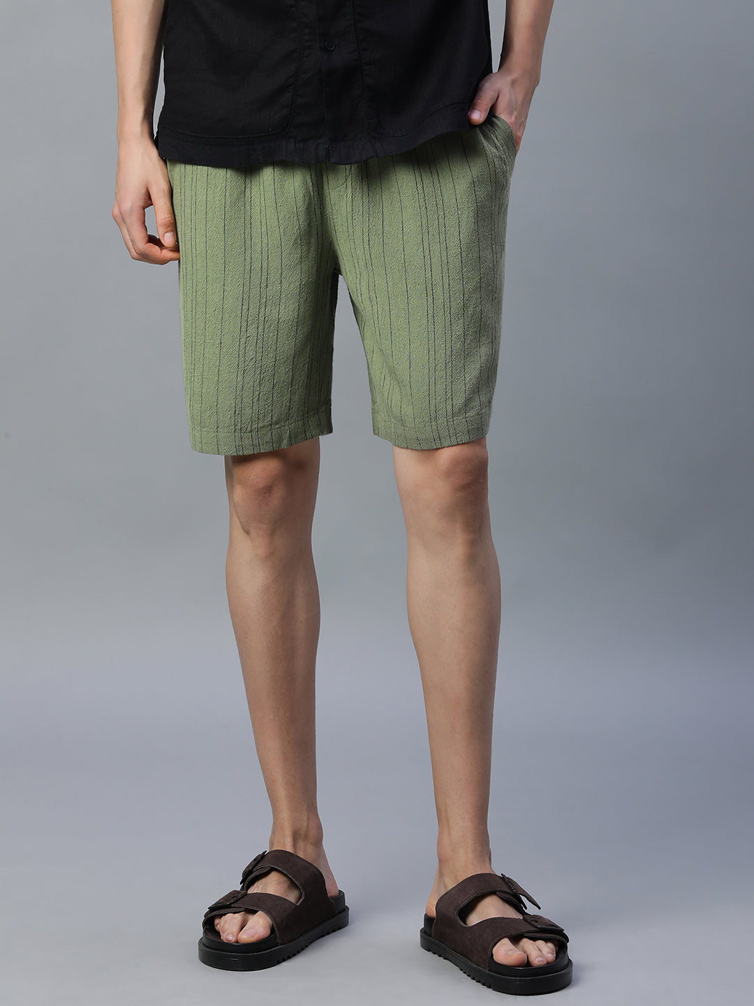 Men's Green Linen Viscose Regular Fit Shorts