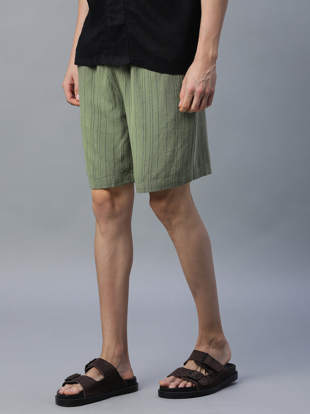 Men's Green Linen Viscose Regular Fit Shorts