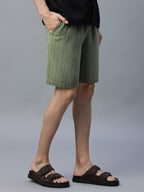 Men's Green Linen Viscose Regular Fit Shorts