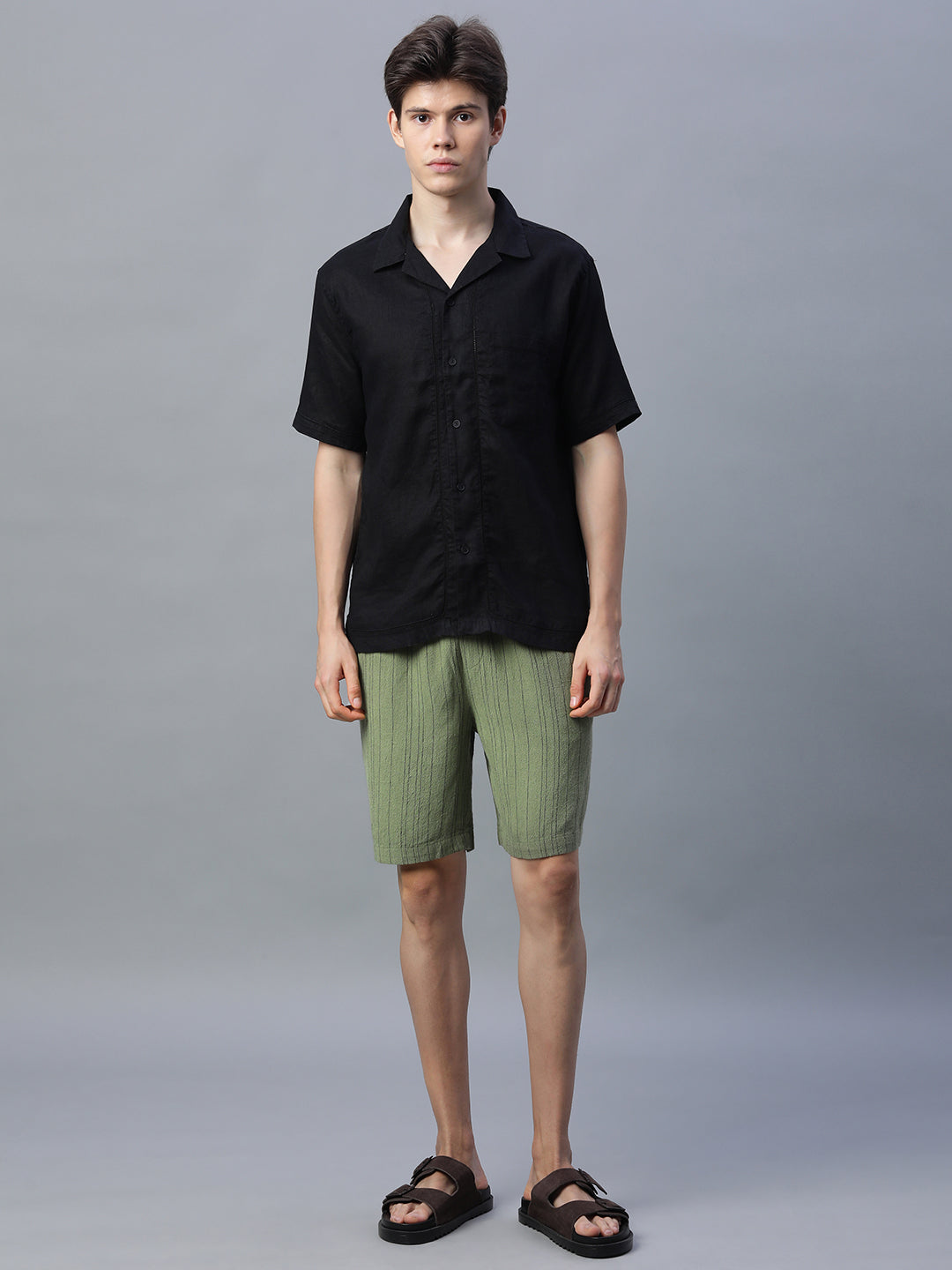 Men's Green Linen Viscose Regular Fit Shorts