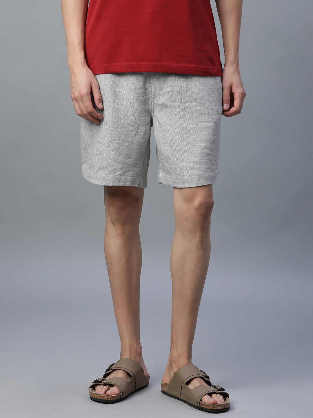 Men's Grey 100% Cotton Regular Fit Shorts