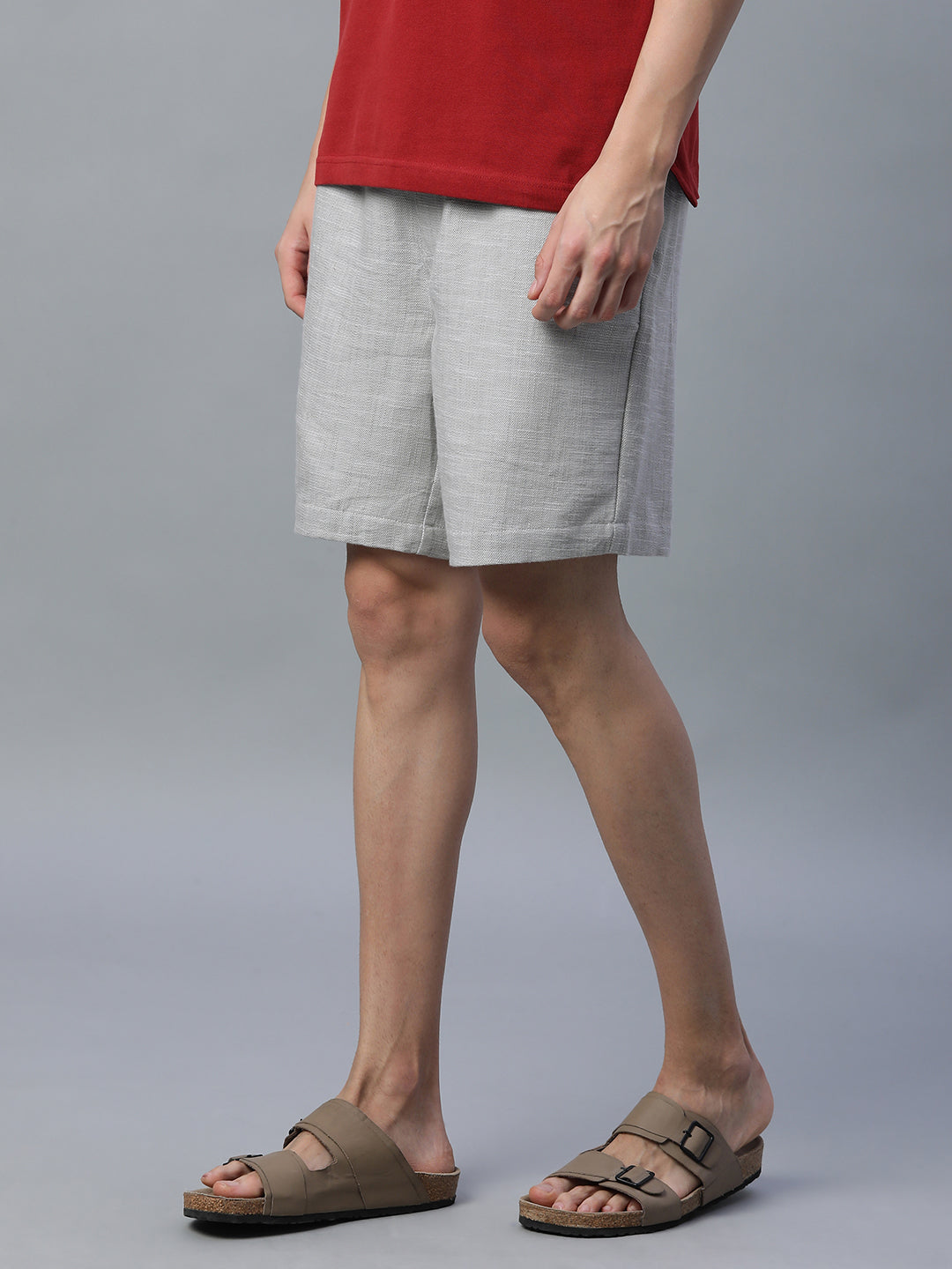 Men's Grey 100% Cotton Regular Fit Shorts
