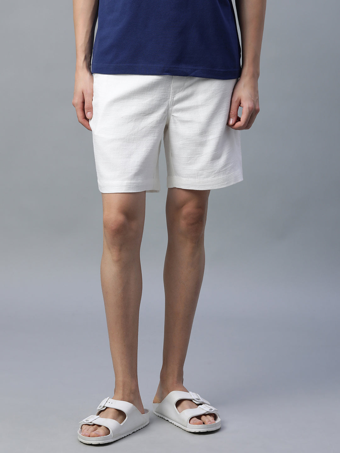 Men's White 100% Cotton Regular Fit Shorts
