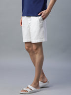 Men's White 100% Cotton Regular Fit Shorts