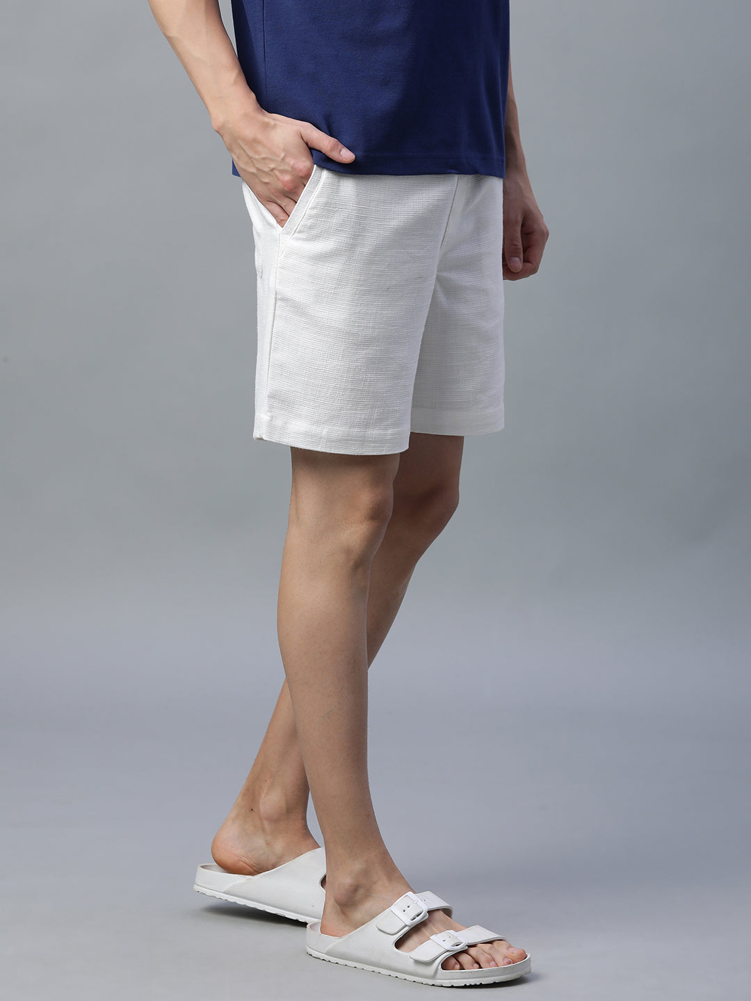 Men's White 100% Cotton Regular Fit Shorts
