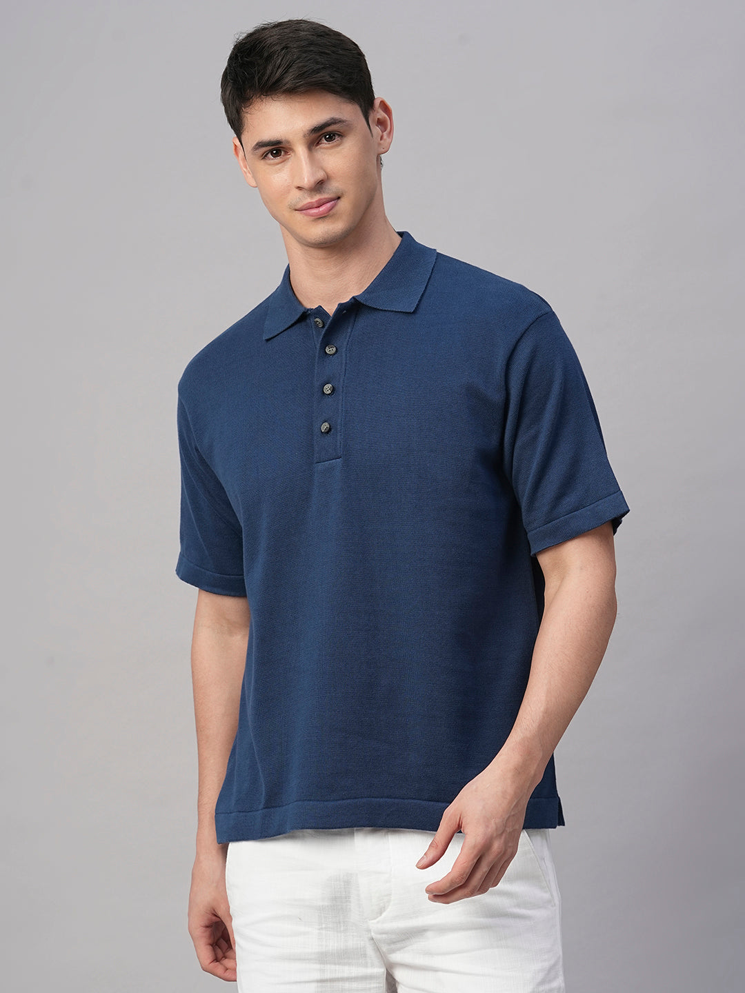 Men's Dark Blue Cotton Regular Fit Tshirt