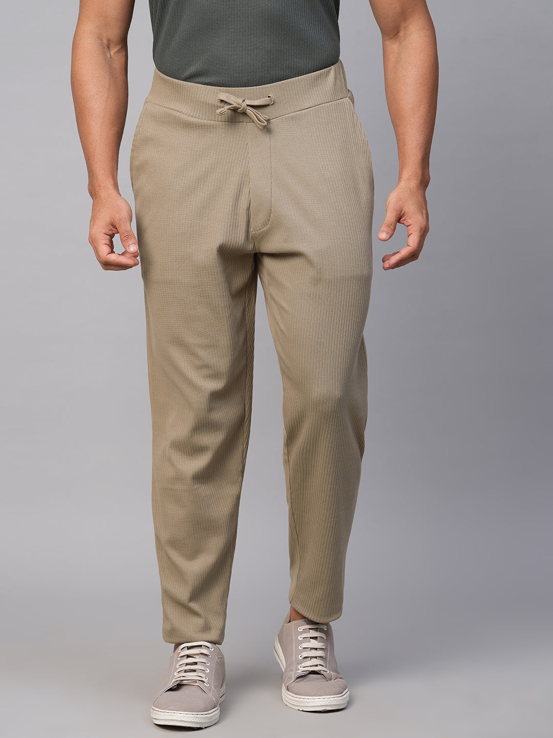 Men's Cotton Elastane Khaki Regular Fit Track Pant
