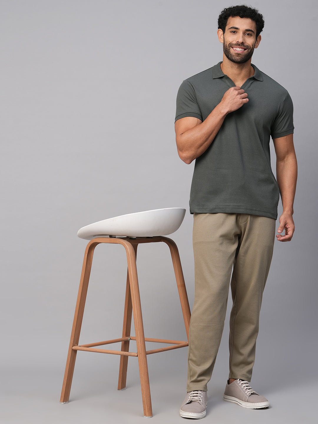Men's Cotton Elastane Khaki Regular Fit Track Pant