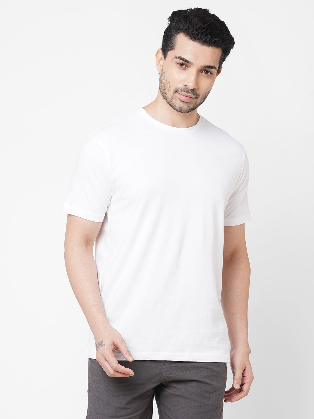 Men's White Cotton Regular Fit Tshirt