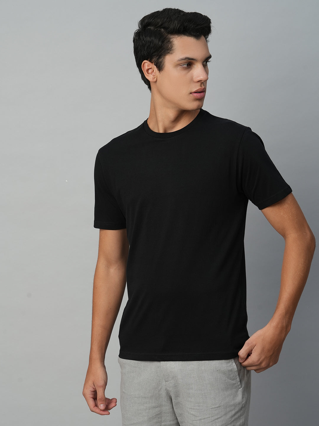 Men's Black Cotton Regular Fit Tshirt