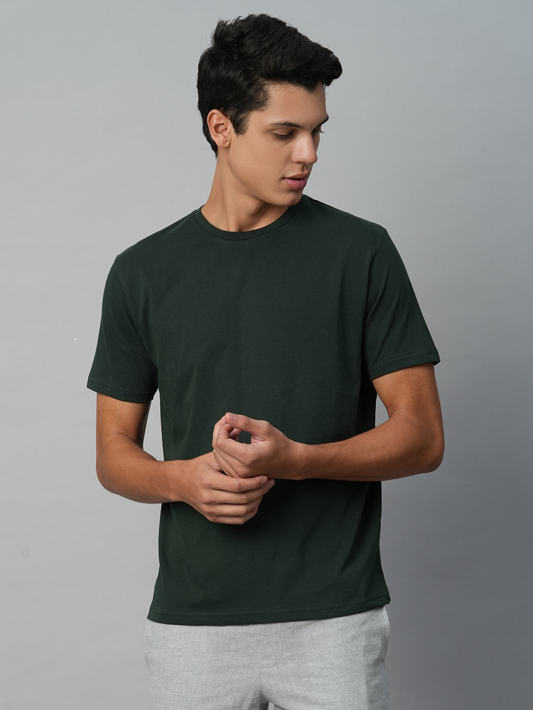 Men's Dk Green Cotton  Regular Fit Tshirt