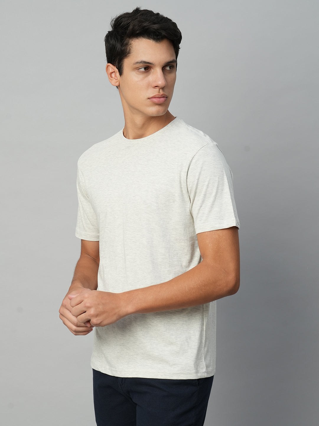 Men's Cotton Ecru Regular Fit Tshirt