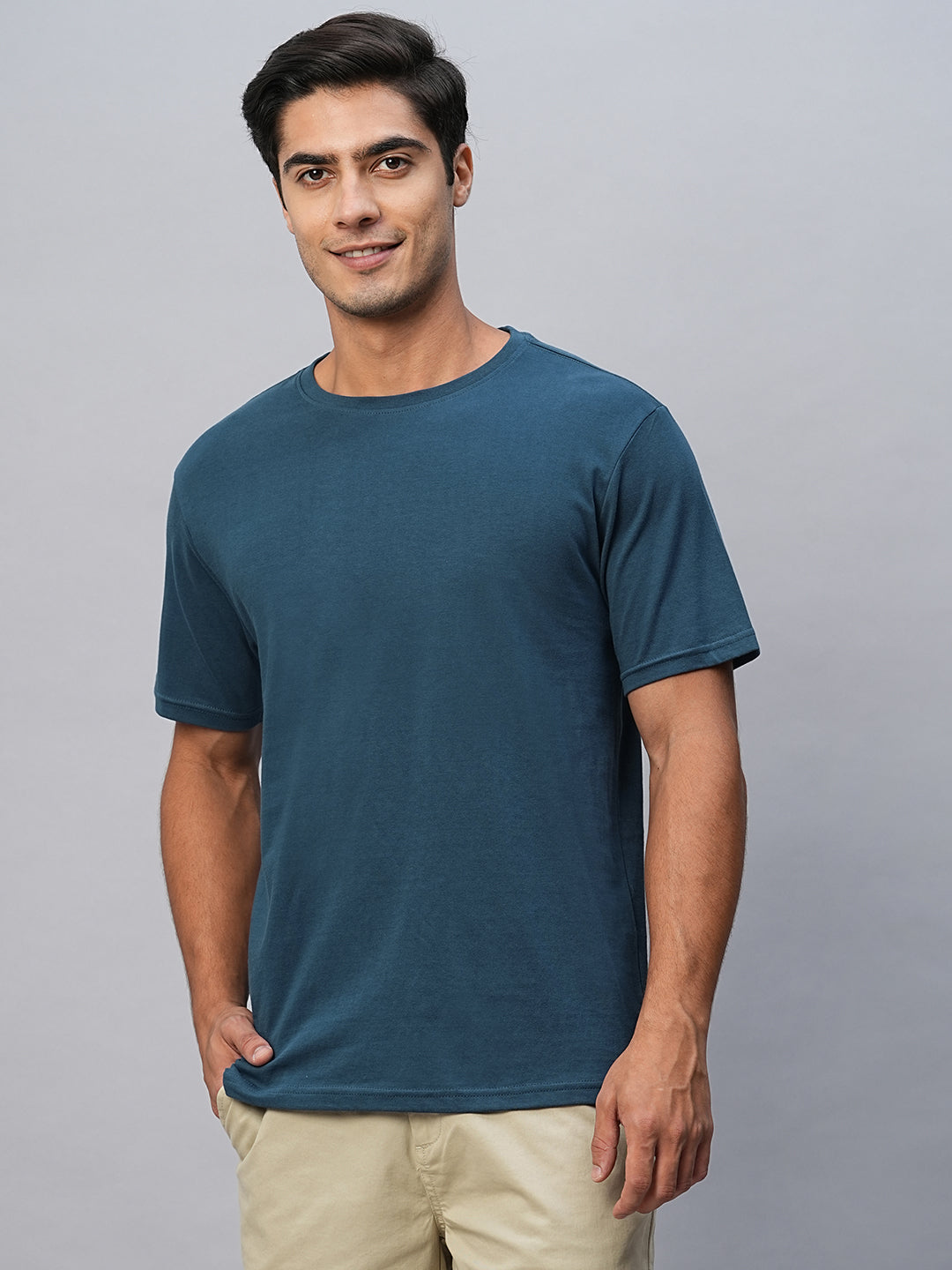 Men's Blue Cotton Regular Fit Tshirt